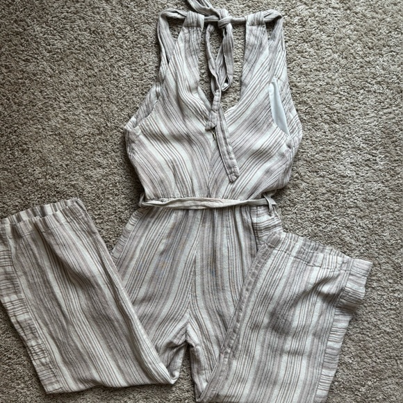 Indigo Rein Beige and Gray Striped Jumpsuit - Picture 6 of 7